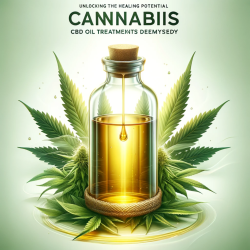 A book cover featuring a clear glass bottle of golden CBD oil surrounded by green cannabis leaves, with the title at the top.